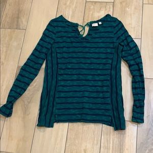 Green and Blue Striped Long Sleeve Top